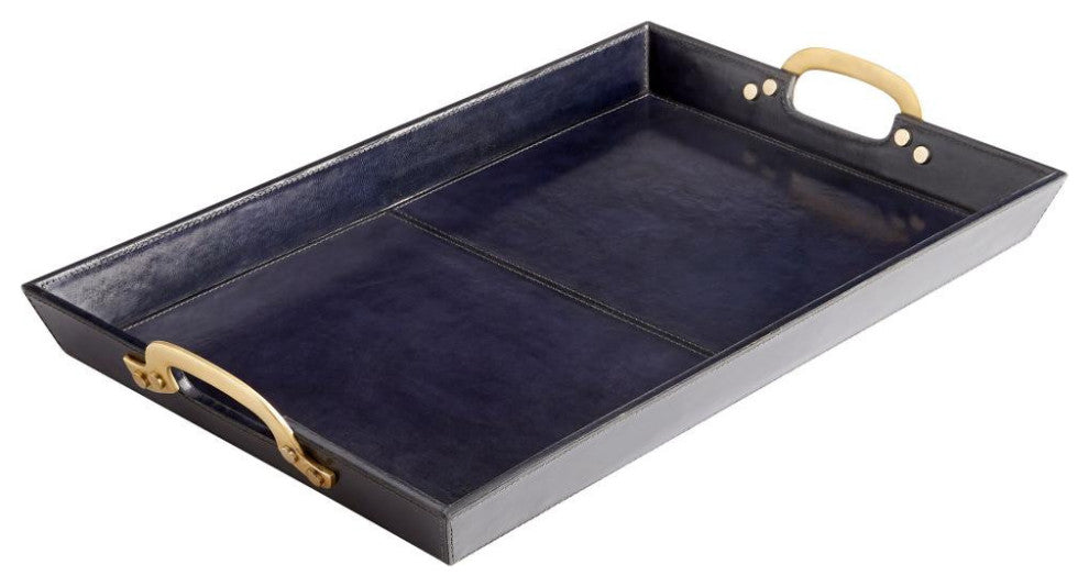 McQueen Tray, Blue, Iron, Wood, Leather, 29"W (10718 MGN5L)