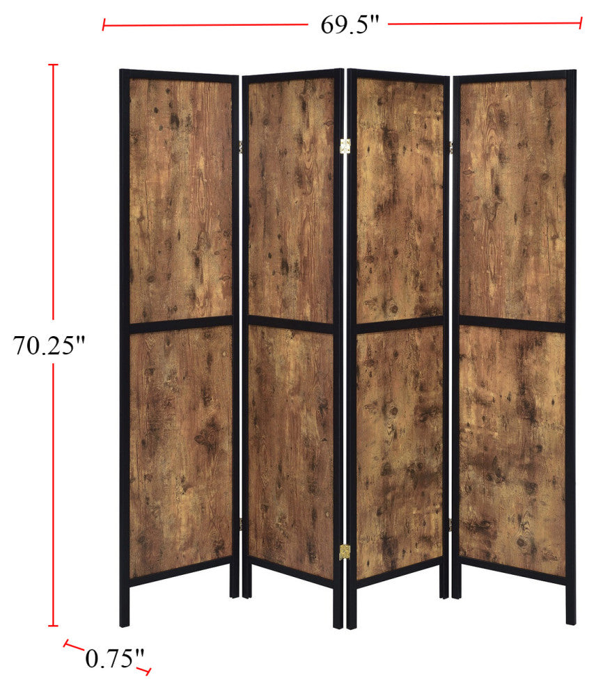 4-Panel Folding Screen, Antique Nutmeg And Black