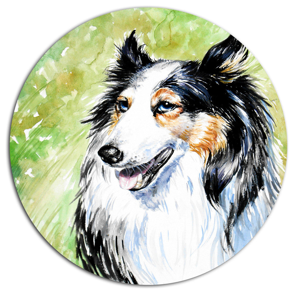 Black Collie Dog Watercolor, Animal Disc Metal Wall Art, 36"