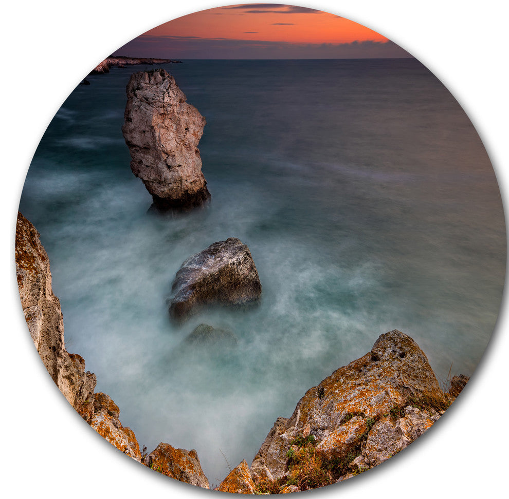 Big Rock Formations Near Tulenovo, Beach Round Metal Wall Art, 11"