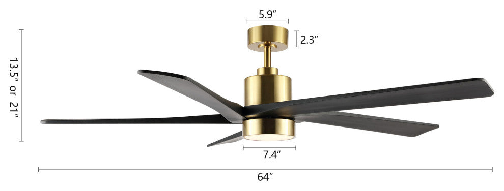 64" 5-Blade LED Ceiling Fan With Light Kit and Remote Control, Gold/Black