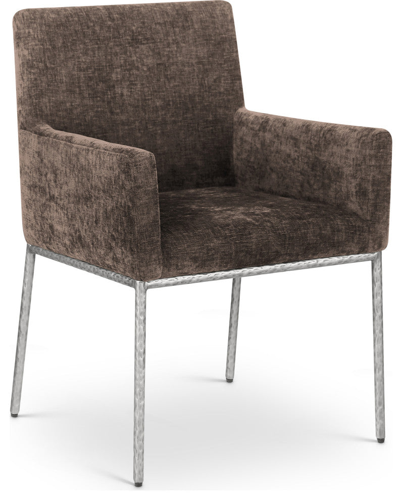 Reeves Upholstered Dining Chair, Brown, Chenille , AC, Brushed Silver, Set of 2