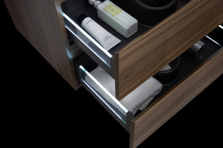 Aurora Wall Mount Vanity, White Acrylic Top, Smokey Walnut, 24"