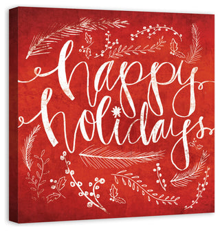 Red Happy Holidays Canvas Wall Art, 30"x30"