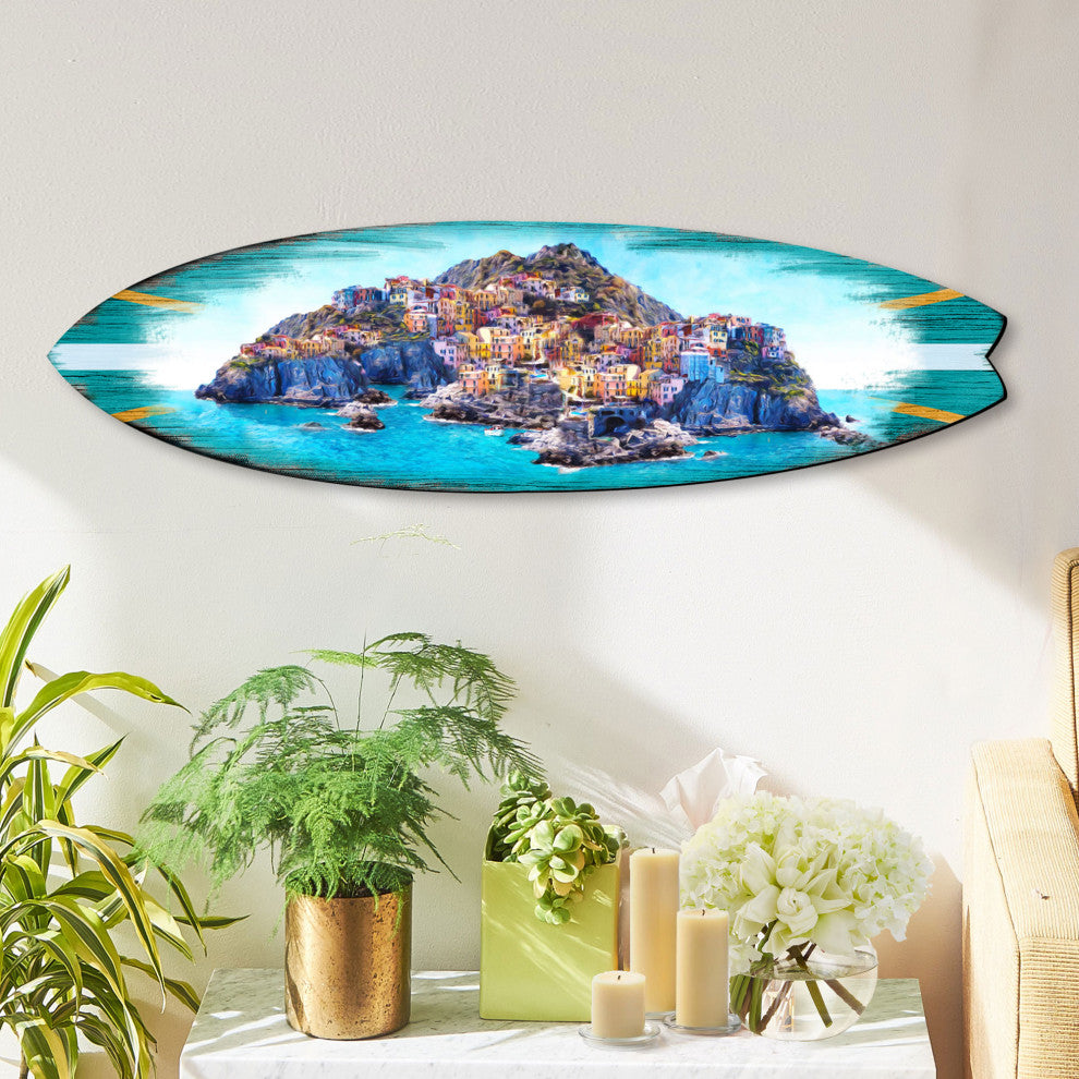 Island Surfboard Coastal Door Art, Approximate Size: 36x10