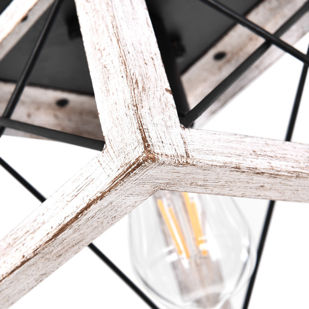 Farmhouse Rustic 1-Light Geometric Flush Mount, White