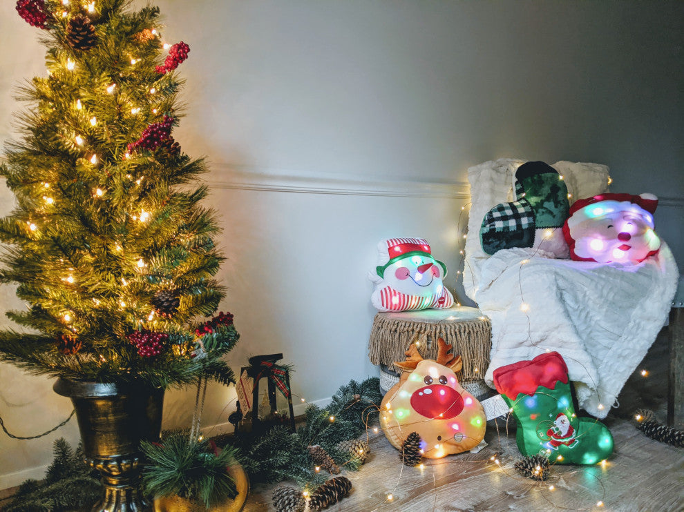 Tache Cute Christmas Lights Green Santa Stocking Microbead LED Throw Pillow