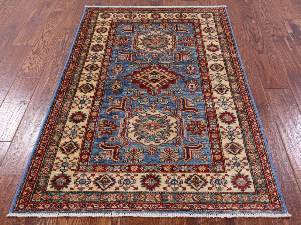 Super Kazak Geometric Handmade Wool Rug 3' 2" X 5' 1" Q10636