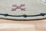 Hand Hooked Gray Geometric Bordered Round Rug, 7' Round