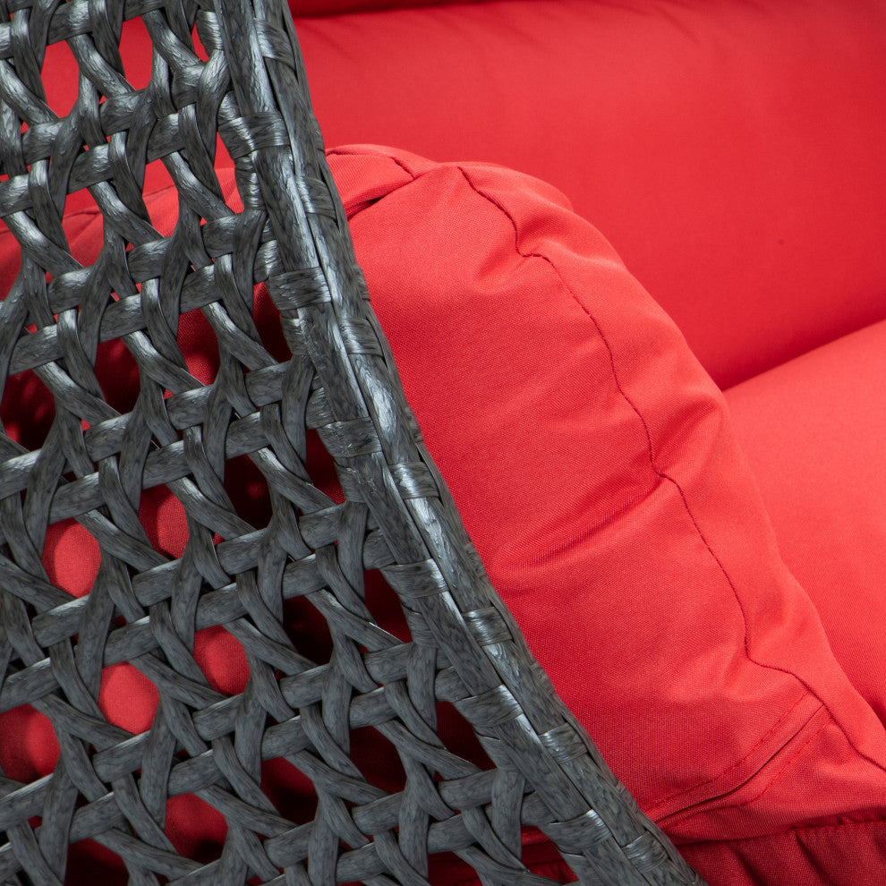 2 Person Charcoal Wicker Double Hanging Egg Swing Chair, Red