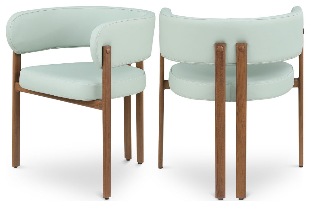 Gideon Black Faux Leather Dining Chair (Set of 2), Green, Walnut Finish