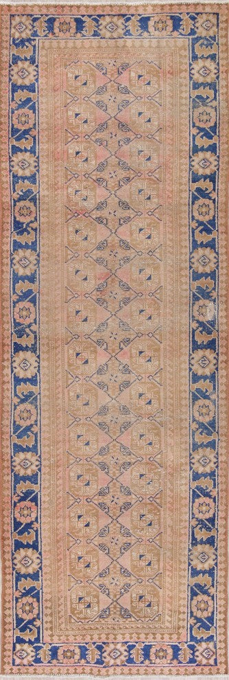 Consigned, Antique Persian Handmade Faded Worn Oriental Runner Rug, 11'0"X3'9"