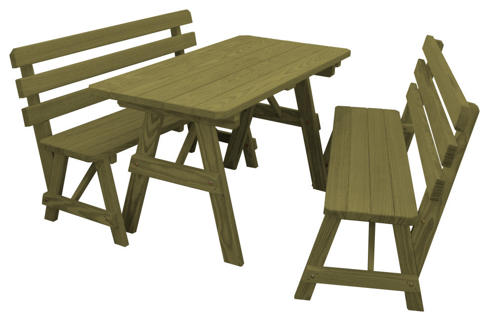 Cedar Picnic Table with 2 Backed Benches, Linden Leaf Stain, 5 Foot