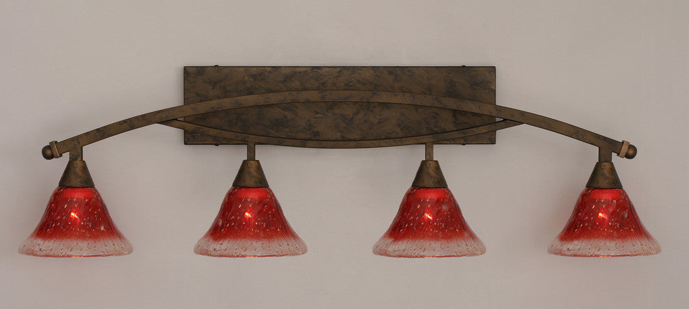 Bow 4 Light Bath Bar, 7" Raspberry Crystal Glass