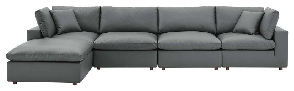 Sectional Sofa Set, Faux Vegan Leather, Gray, Modern, Lounge Hospitality