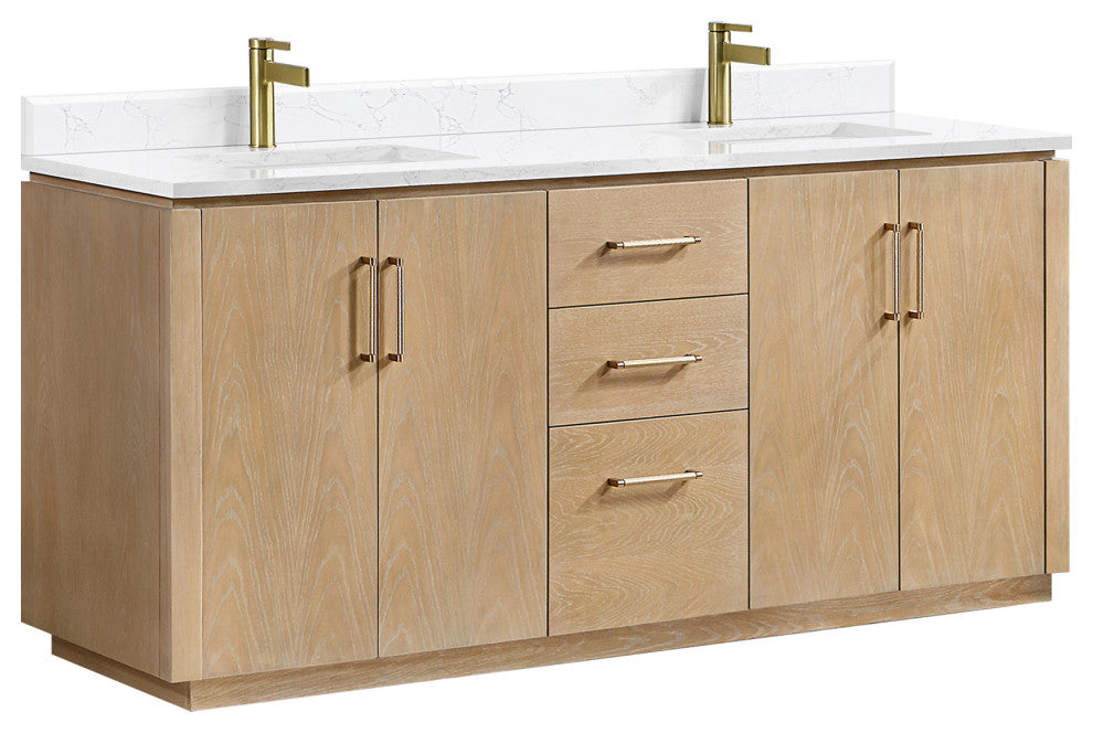 San Bath Vanity with Stone Top, Washed Ash Grey, 72", Double Vanity, No Mirror