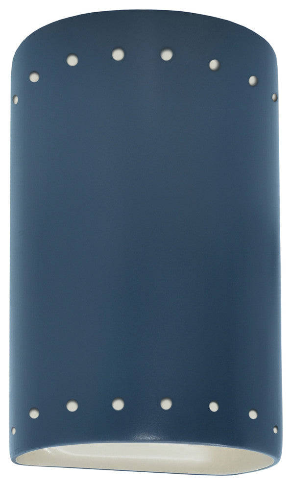 ADA Small Cylinder Perfs Outdoor Wall Sconce, Closed, Midnight Sky, White, E26