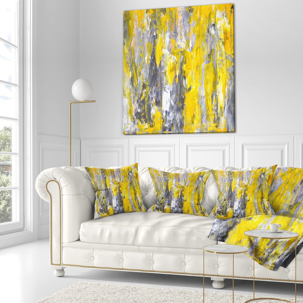Gray And Yellow Abstract Pattern Abstract Throw Pillow, 18"x18"