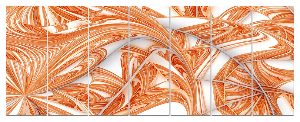 Brown Winter Fractal Pattern, Abstract Art on Canvas, 83"x32", 7 Panels