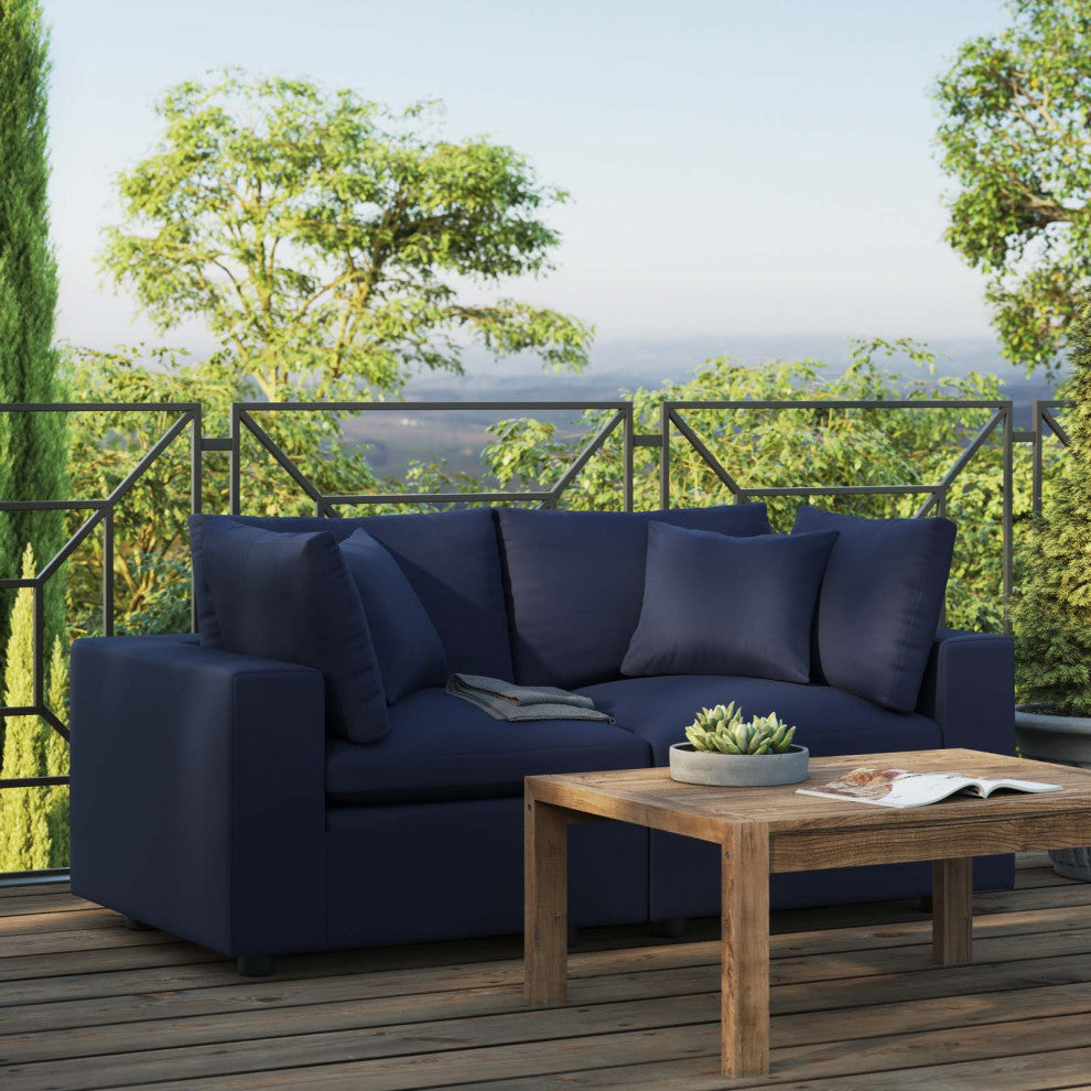 Modular Lounge Loveseat Deep Sofa, Blue Navy, Modern, Outdoor Patio Hospitality