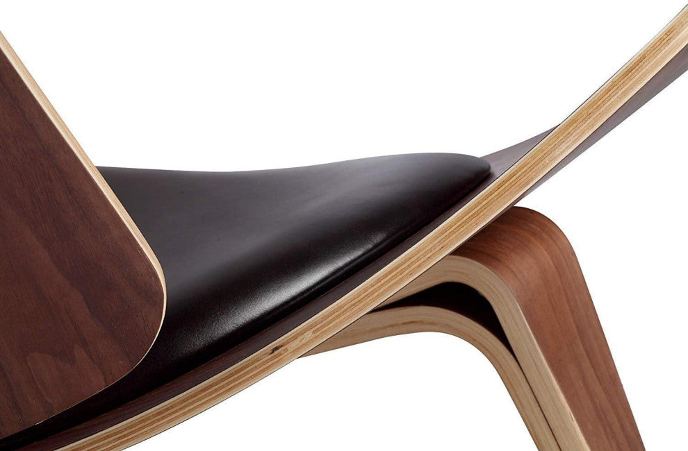 Constance Shell Chair in Walnut Finish With Italian Genuine Black Leather