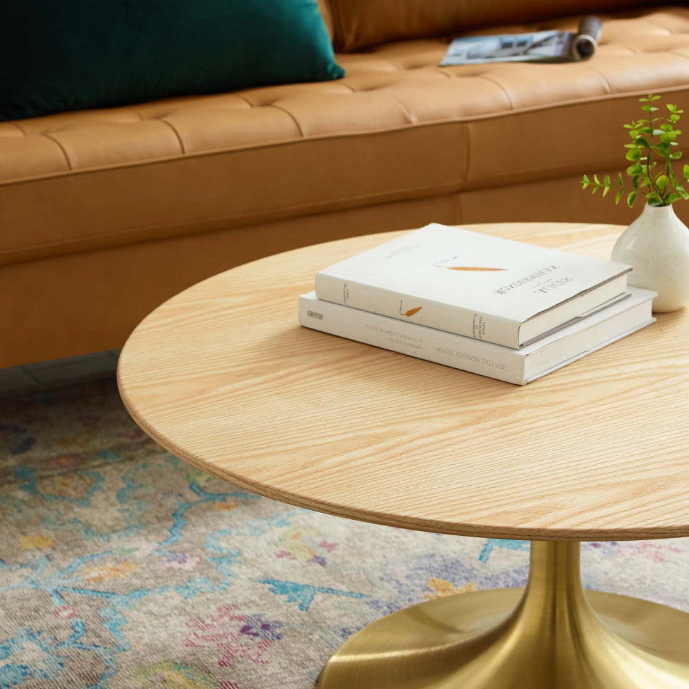Coffee Table, Round, Wood, Metal, Gold Brown Natural, Modern, Lounge Hospitality