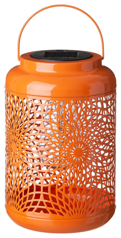 8.75"H Orange Metal Cutout Solar Powered  Lantern
