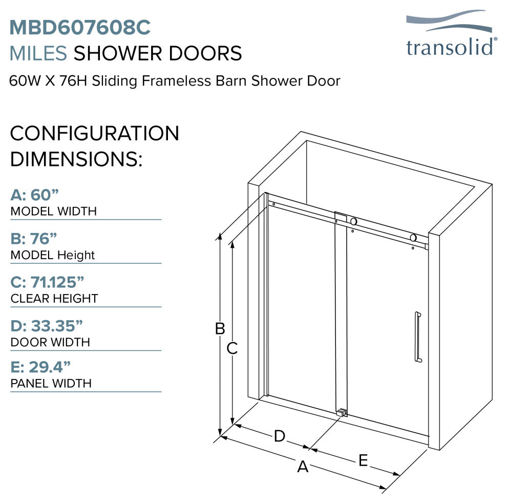 Miles 56-59 in. W x 76 in. H Barn Shower Door With Clear Glass