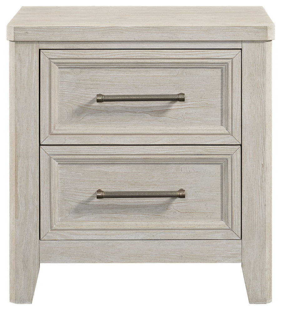 Carlson 2-Drawer Wooden Nightstand, Washed Linen