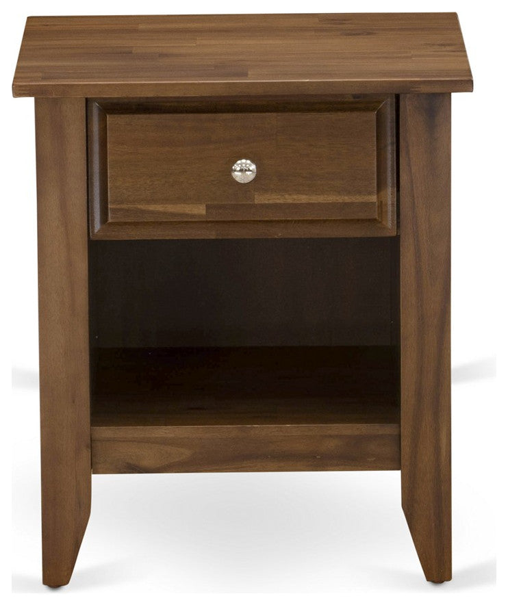Small Nightstand, 1 Wood Drawer, Antique Walnut