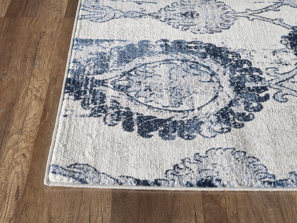 Abani Arto ART100A Bohemian Medallion Distressed Ivory and Blue Area Rug