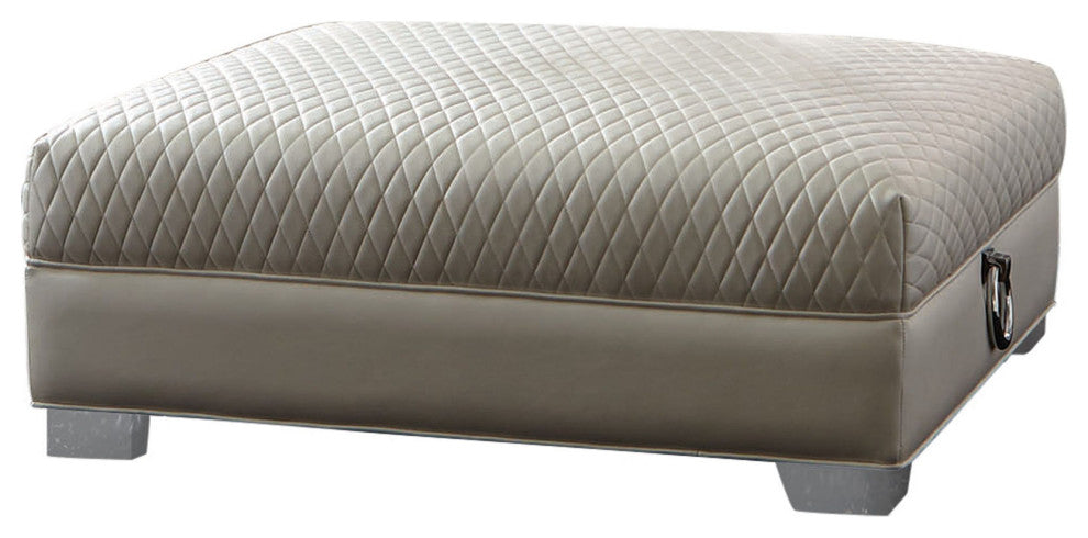 Leatherette Upholstered Ottoman with Chrome Legs, Pearl White