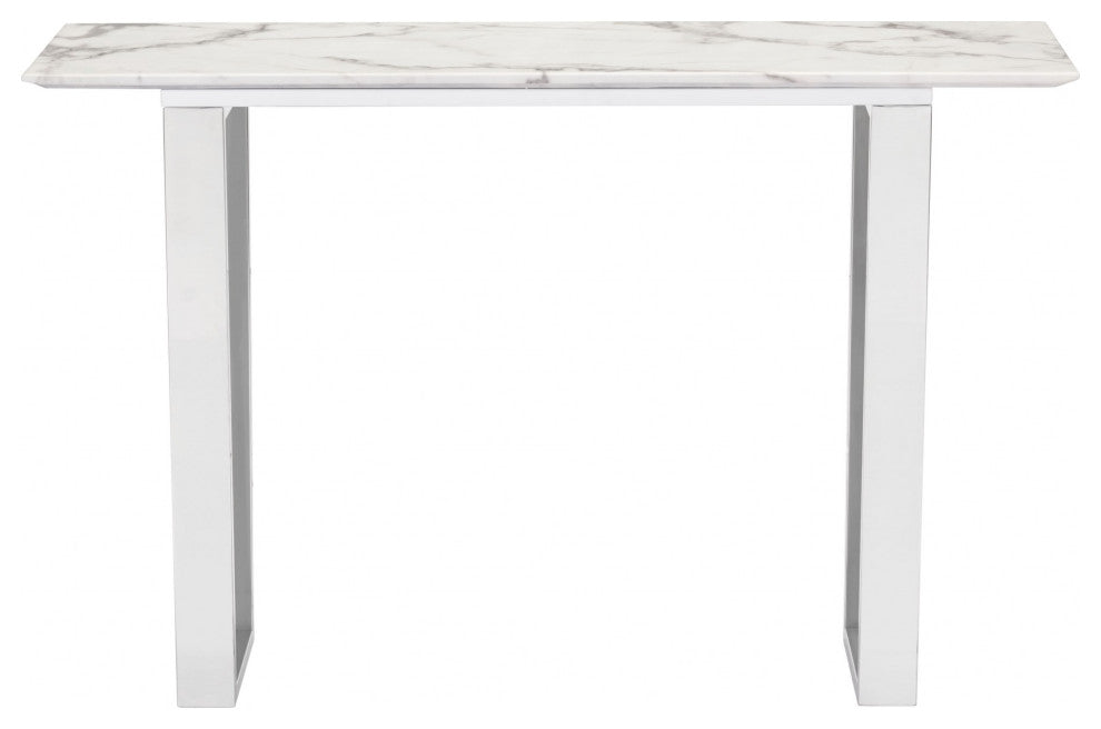Designer's Choice White Faux Marble and Steel Console Table