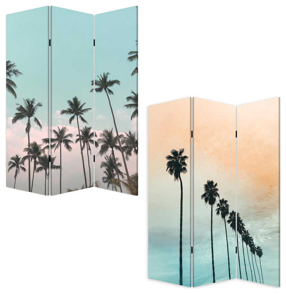 Tropical Palm Trees Room Three Panel Divider Screen