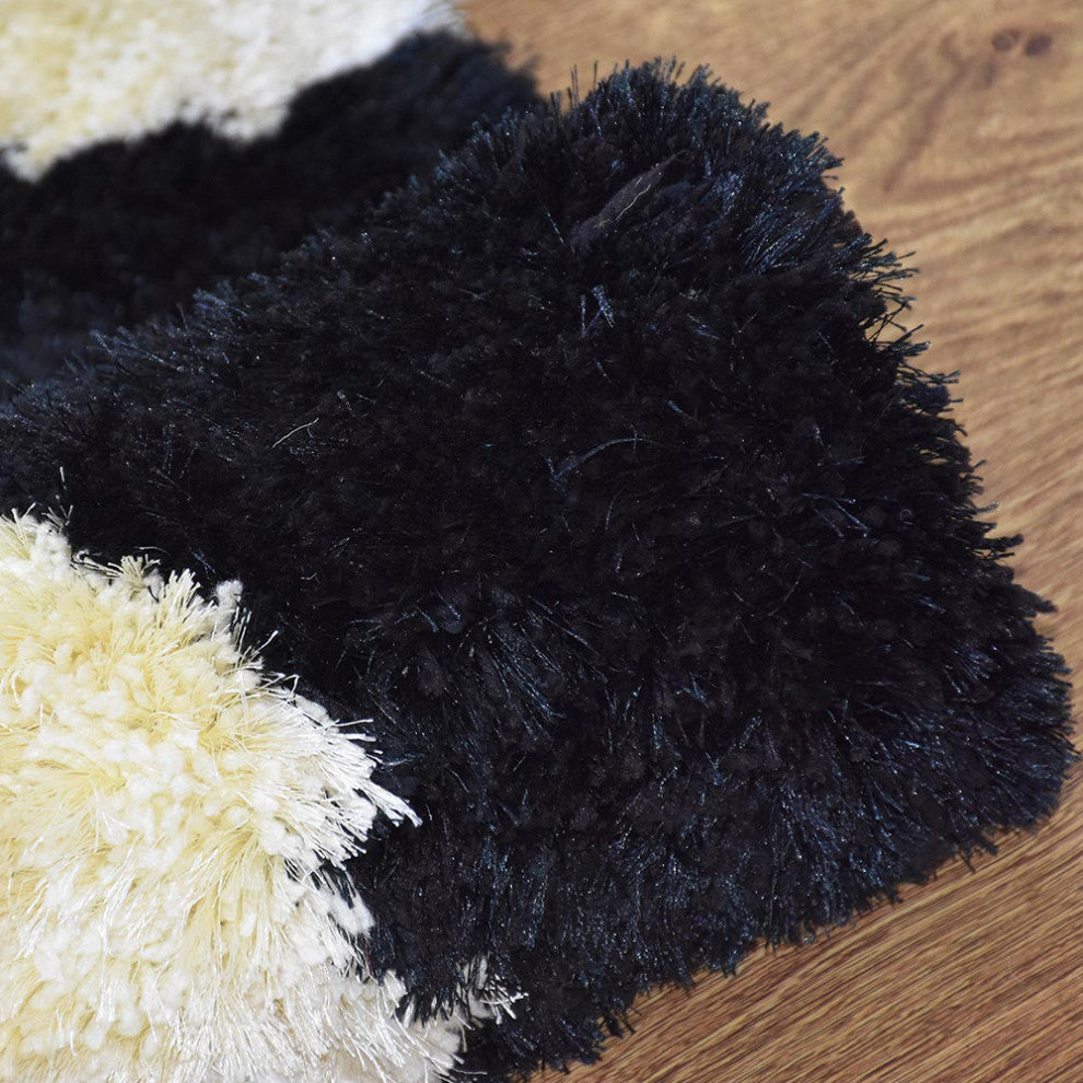 Hand Tufted Shag Polyester Area Rug Contemporary Black Beige, [Rectangle] 4'x6'