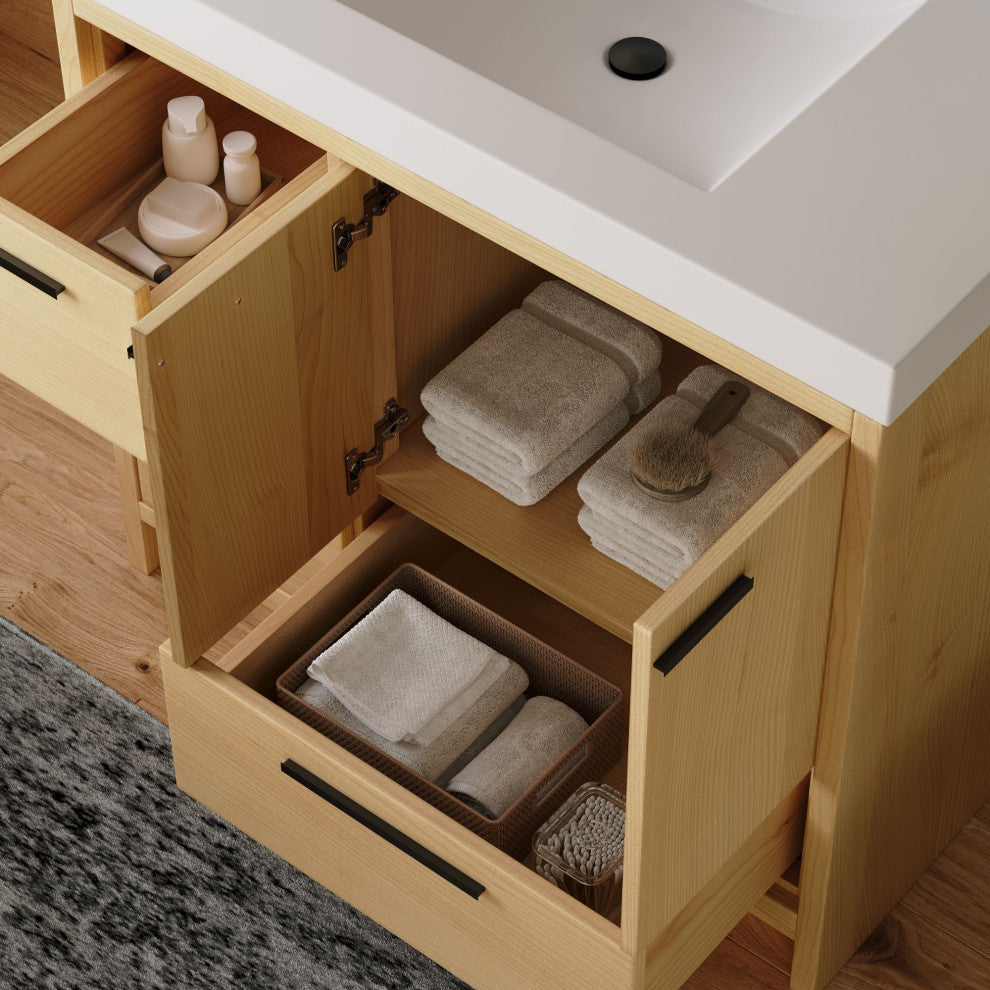 The Sacha Bathroom Vanity, Maple, 36", Single Sink, Freestanding