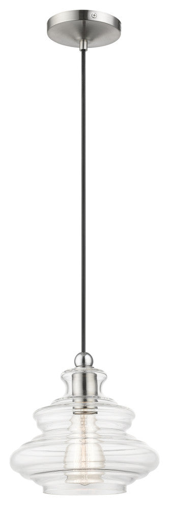 1 Light Brushed Nickel Pendant, Chrome Finish Accents