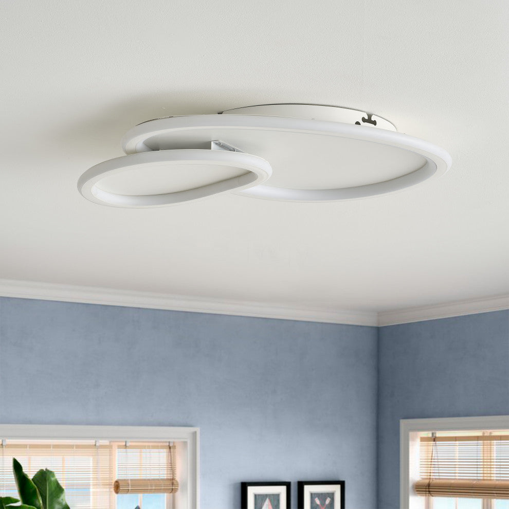 White 2-Light Irregular Ring LED Flush Mount Ceiling Light