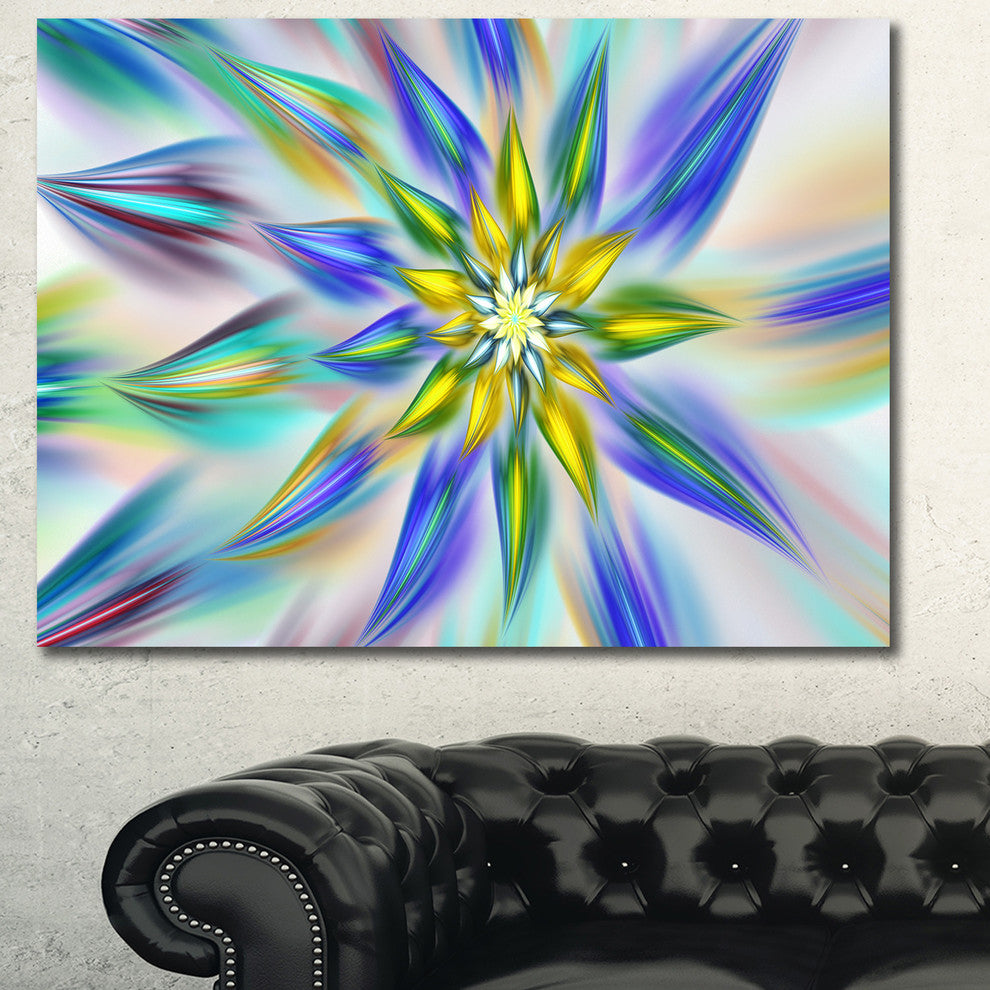 Dancing Blue Fractal Flower, Floral Canvas Art Print, 40"x30"