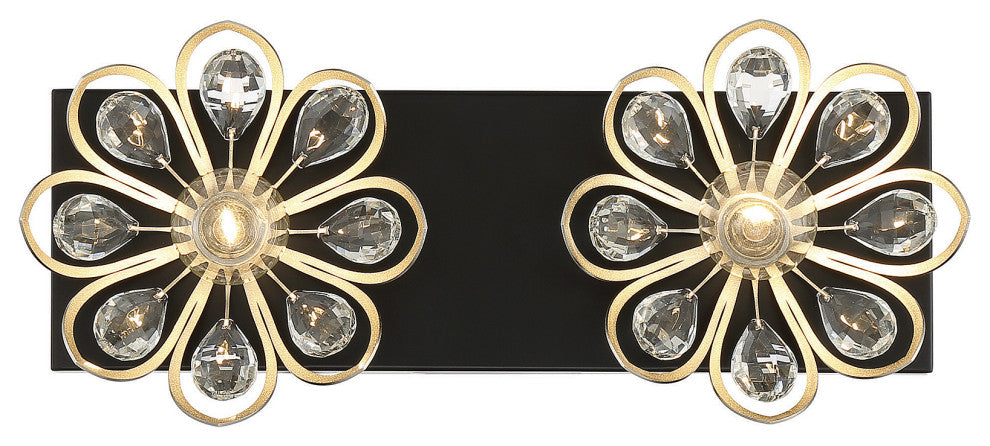 Savoy House Poppy 2LT Bath Vanity Light 8-1724-2-66, Matte Black/Satin Nickel