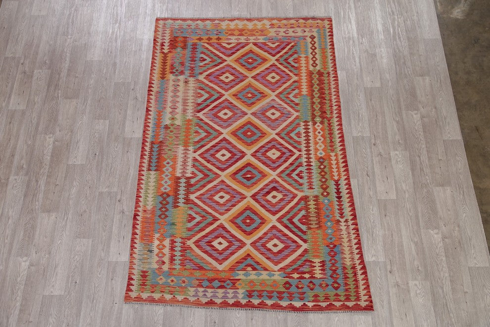 Turkish Flat-Woven Oriental Kilim Pure Wool Traditional Area Rug, 8'4"X5'4"