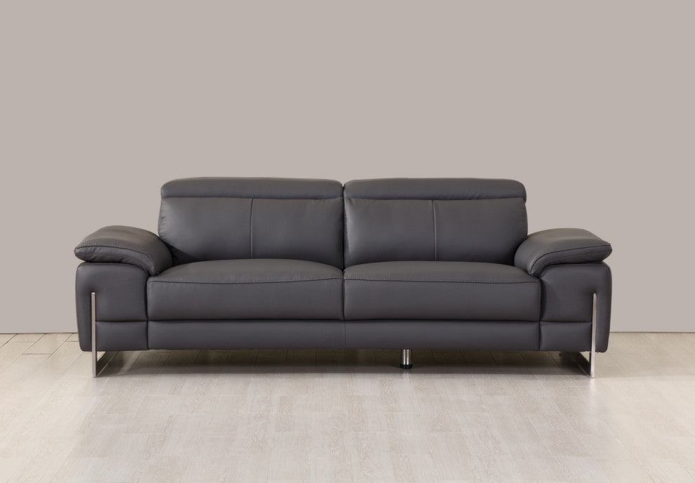 93" Tasteful Dark Grey Leather Sofa Set