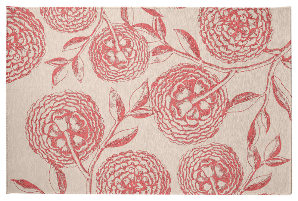 Antique Flowers Spring Chenille Rug, Blush Coral, 2'x3'