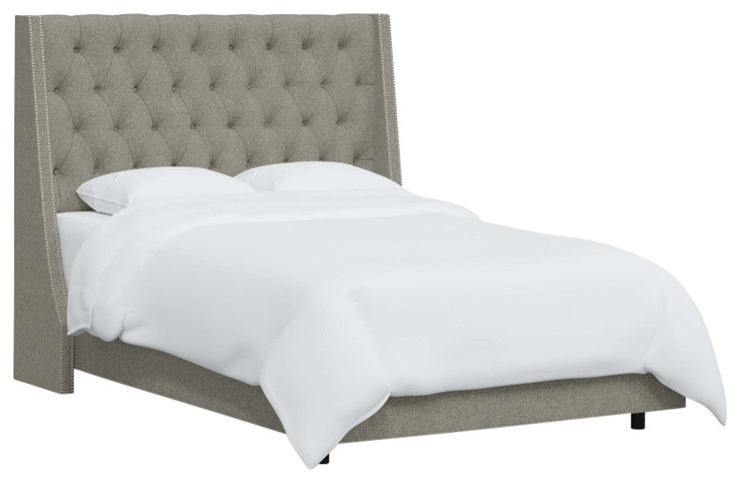 Tufted Sloped Wingback Bed, Nail Trim, Zuma Feather, Twin