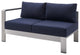 Sectional Sofa Chair Table Set, Sunbrella, Aluminum, Silver Blue Navy, Outdoor