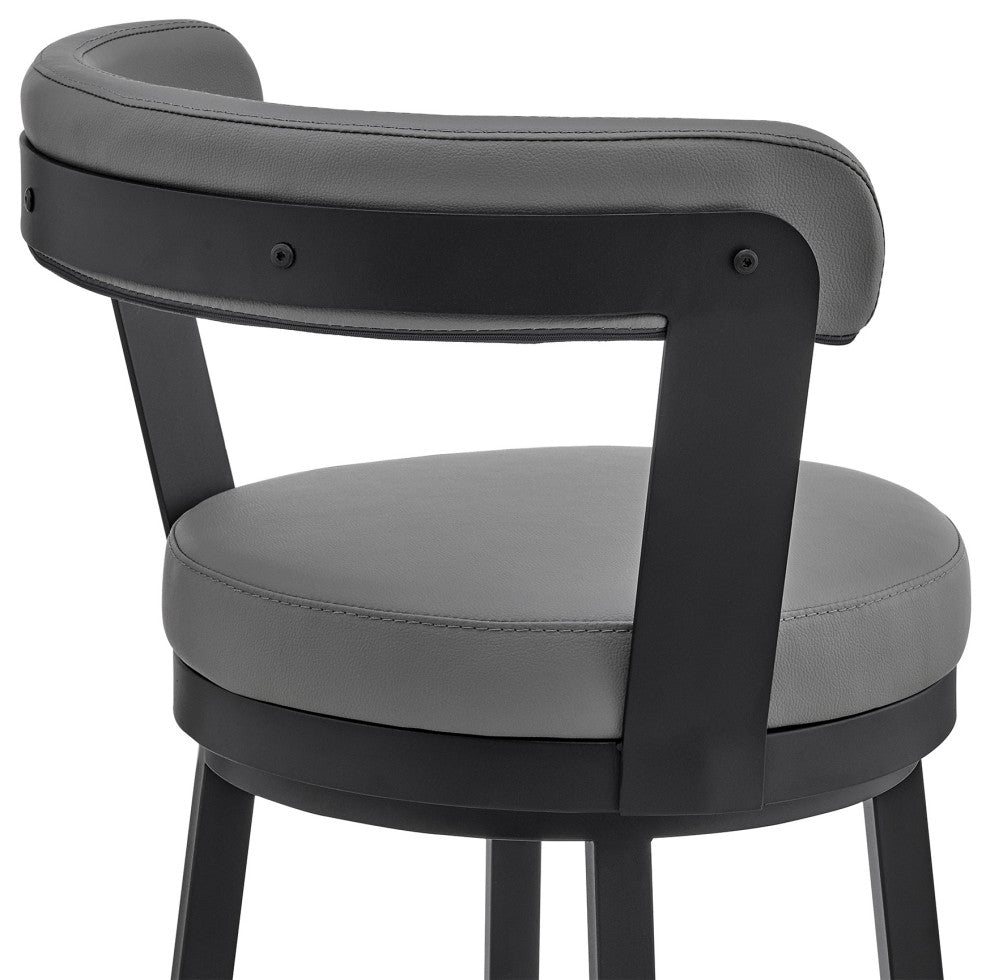 Bryant 26" Swivel Bar Stool, Black Finish and Gray Faux Leather