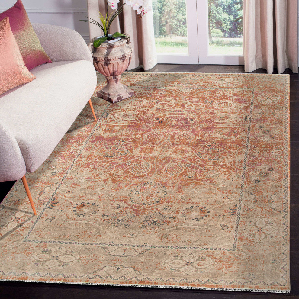 Vintage Oletha Area Rug, Orange, 10' x 14', Bordered