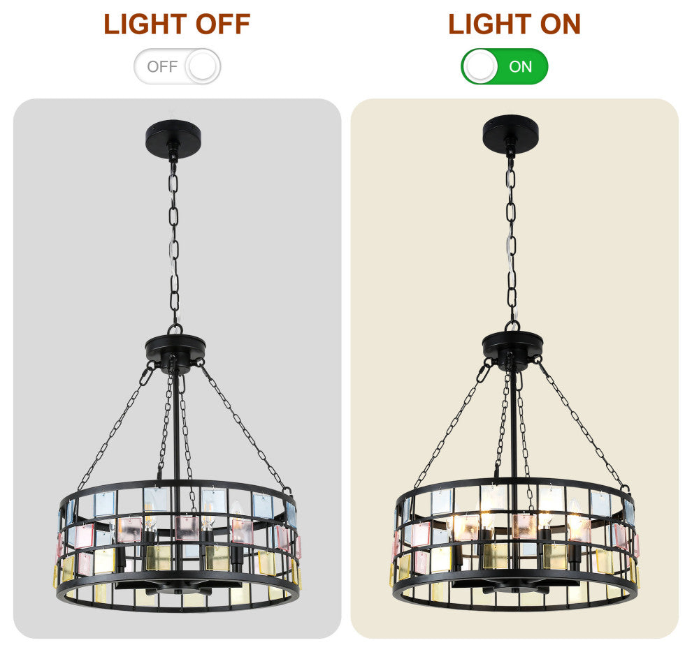 20" Modern Tiffany DIY Chandelier, 6-Light w 24" Adjustable Hanging Chain, Weathered Wood