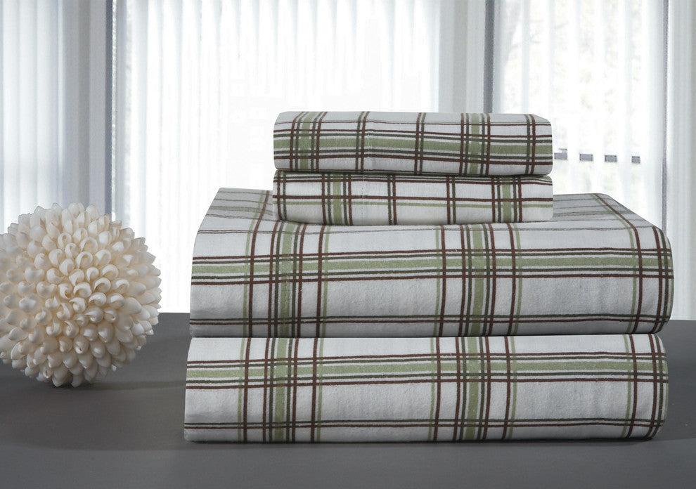 Pointehaven 170 Flannel Sheet Set, Sage Plaid, Full