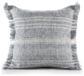 Denver Hand-Woven Denim Blue/Ivory Striped Throw Pillow